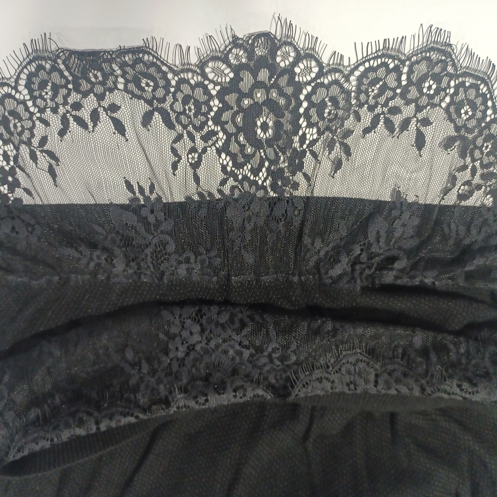 Franchesca's Black Cold Shoulder Tunic With Delicate Lace Hem - Picture 3 of 8